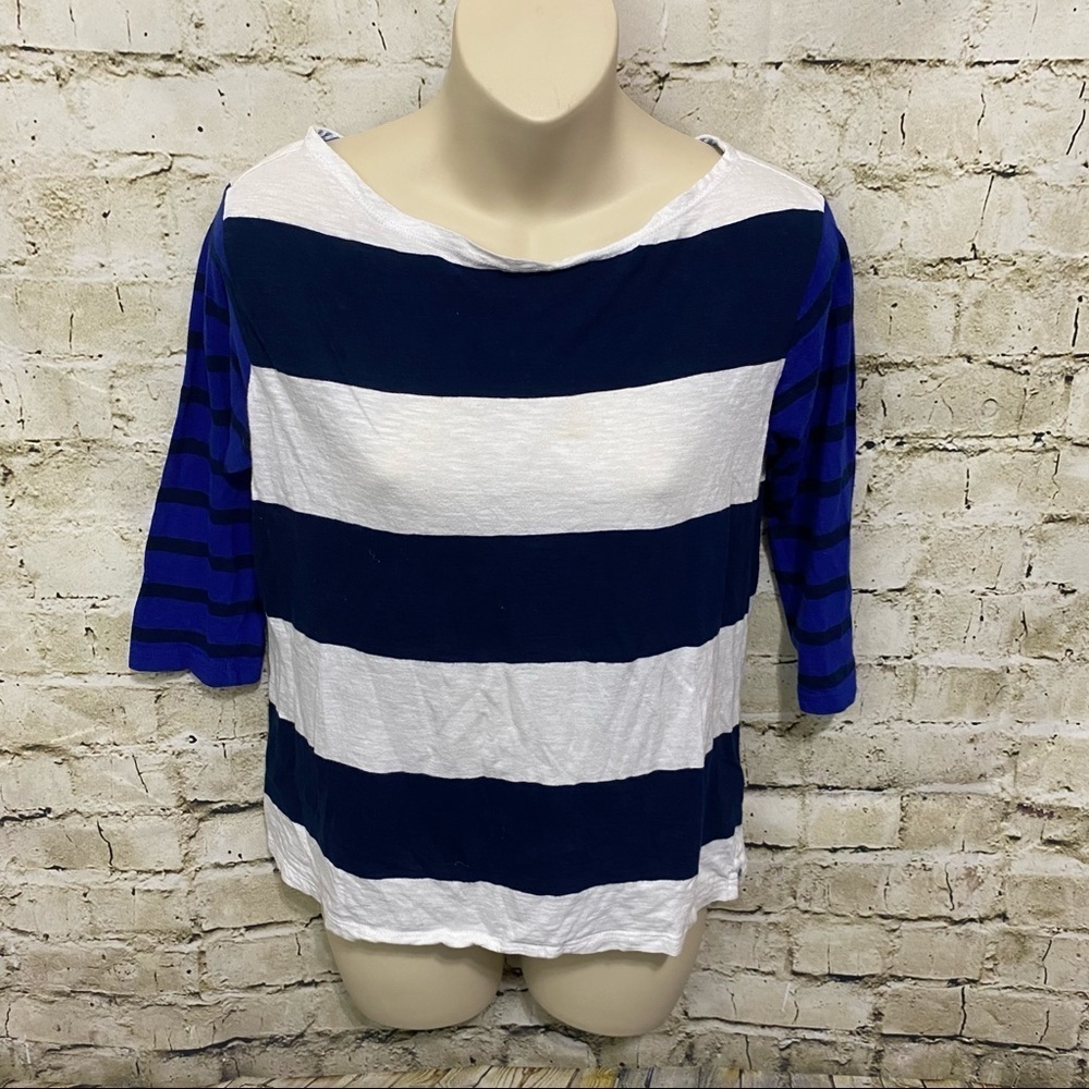 Crown & Ivy Blue White Striped Vintage Wash‎ Top